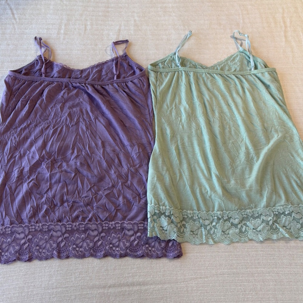 Maurices Womens Lace Trim Crinkle Camisole Tank Top Set of 4 Purple Green Yellow - Picture 3 of 10